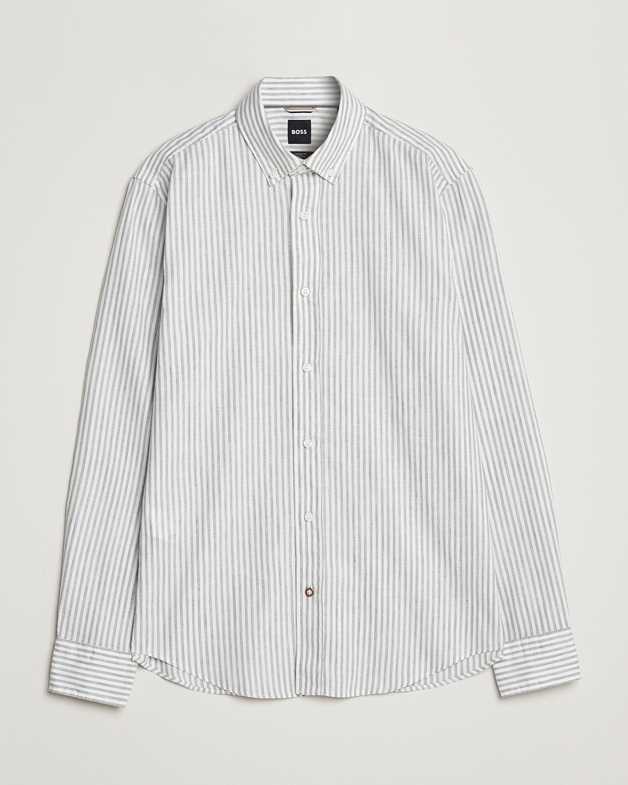 Herren | | BOSS BLACK | Hal Cotton/Linen Striped Shirt Open Green