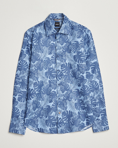 Herren |  | BOSS BLACK | Hal Cotton/Linen Flower Shirt Open Blue
