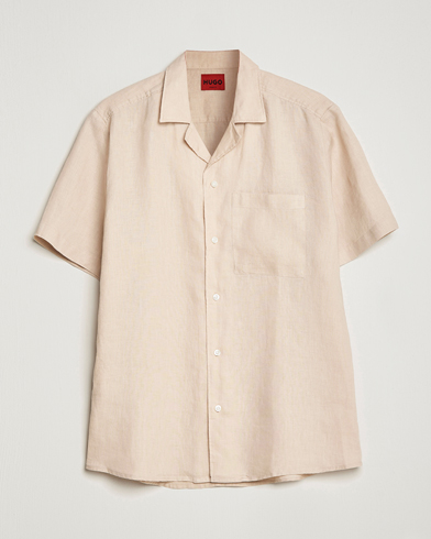 Herren | HUGO | HUGO | Ellino Linen Resort Collar Short Sleeve Shirt Beige