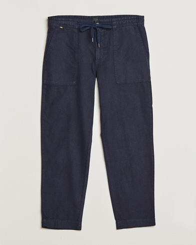Herren | Drawstring-Hosen | BOSS ORANGE | Sisla Cotton/Linen Drawstring Pants Dark Blue