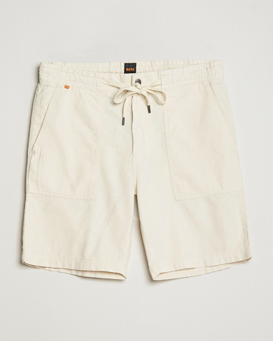 Herren | Drawstringshorts | BOSS ORANGE | Sisla Cotton/Linen Drawstring Shorts Light Beige