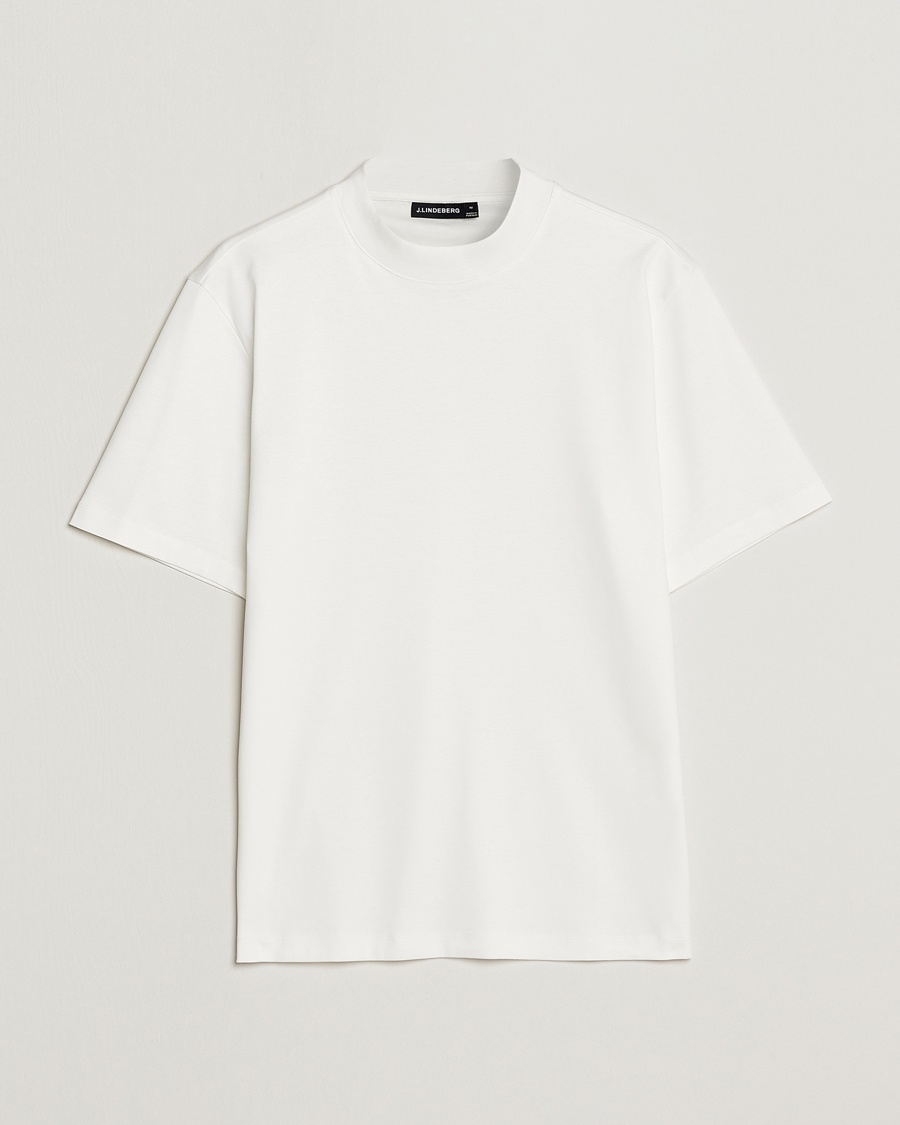Herren | Kurzarm T-Shirt | J.Lindeberg | Ace Mock Neck Mercerized Cotton T-Shirt White