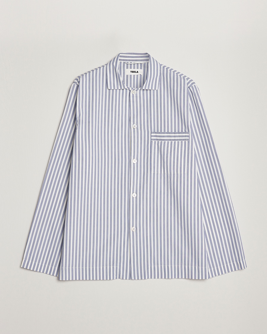 Tekla Poplin Pyjama Shirt Skagen Stripes – Blau