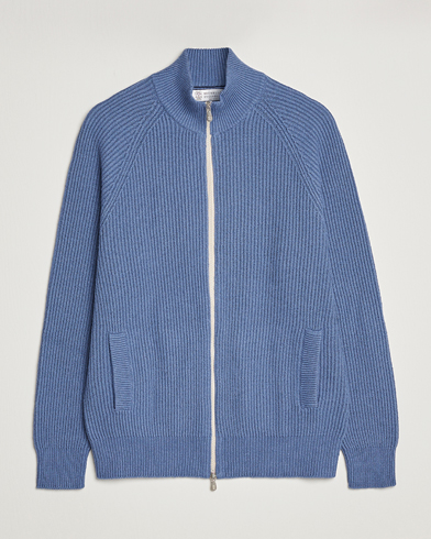 Herren | Full-zip | Brunello Cucinelli | Heavy Zip Sweater Oxford Blue