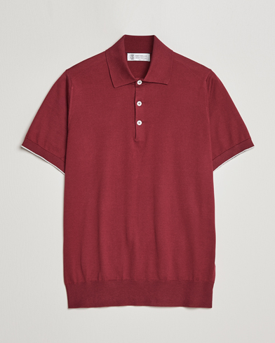 Herren | Kurzarm-Poloshirts | Brunello Cucinelli | Short Sleeve Knitted Polo Burgundy