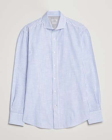 Herren | Leinenhemden | Brunello Cucinelli | Slim Fit Linen Striped Shirt Light Blue