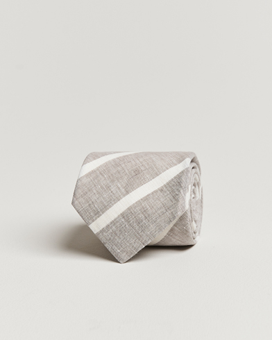 Herren | Brunello Cucinelli | Brunello Cucinelli | Striped Linen Tie Beige/White