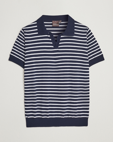 Herren |  | Oscar Jacobson | Devon Short Sleeve Striped Cotton Polo White/Blue