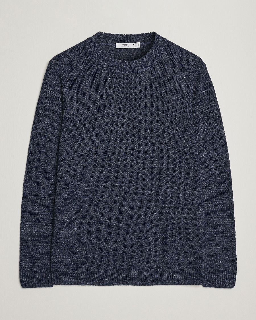 Herren | | Inis Meáin | Moss Stiched Linen Crew Neck Dark Blue