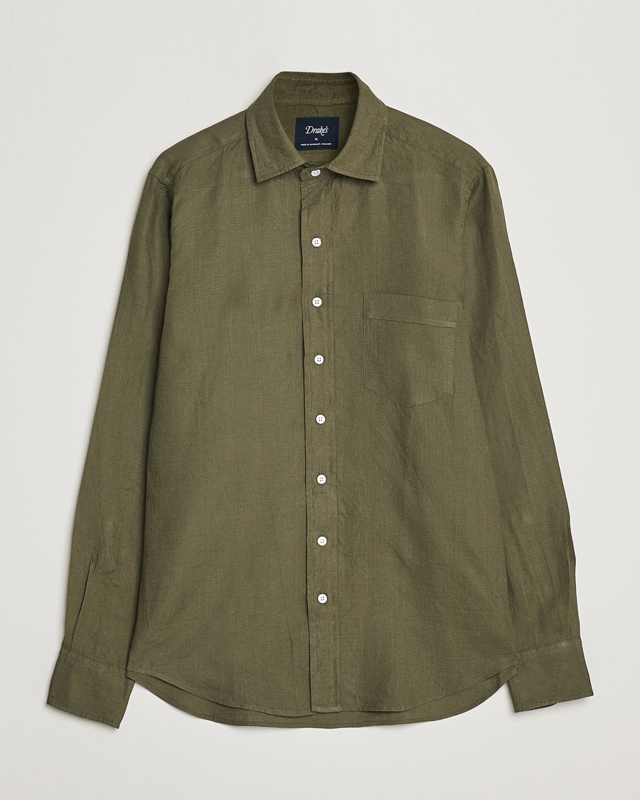 Herren | Leinenhemden | Drake's | Linen Summer Shirt Green