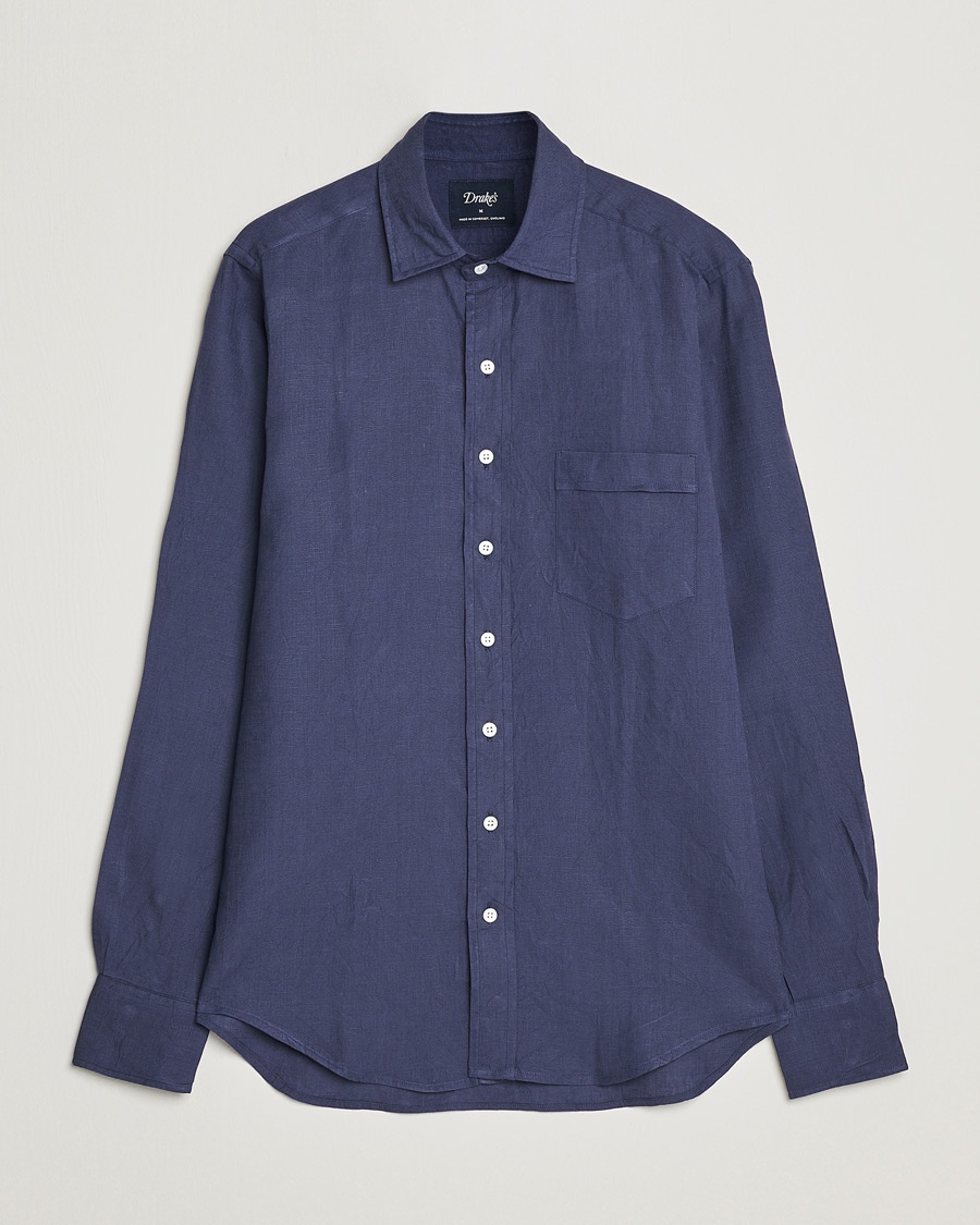 Drake's Linen Summer Shirt Navy – Blau