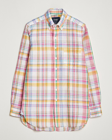 Herren |  | Drake's | Checked Button Down Linen Shirt Multi