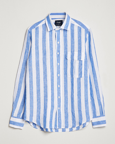 Herren | Drake's | Drake's | Broad Stripe Linen Spread Collar Shirt Blue