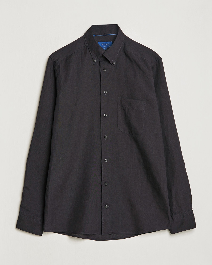 Herren | Leinenhemden | Eton | Slim Fit Linen Button Down Shirt Black