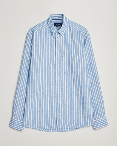 Herren | Kleidung | Eton | Slim Fit Striped Linen Shirt Mid Blue