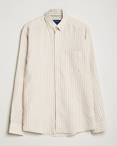 Herren | Leinenhemden | Eton | Slim Fit Striped Linen Shirt Brown