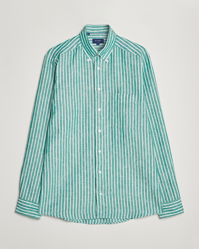 Herren |  | Eton | Slim Fit Striped Linen Shirt Green