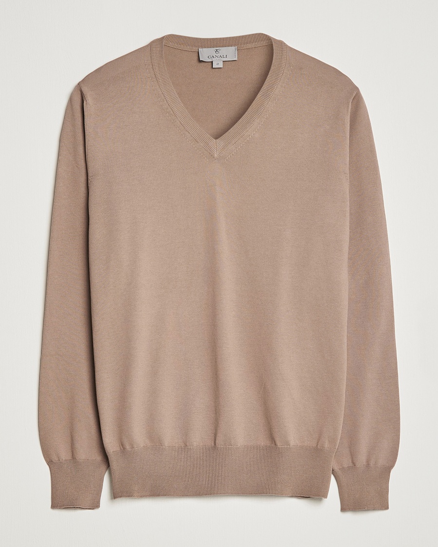 Herren | | Canali | Cotton V-Neck Pullover Brown