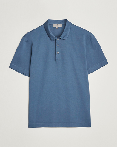 Herren |  | Canali | Short Sleeve Polo Pique Steel Blue
