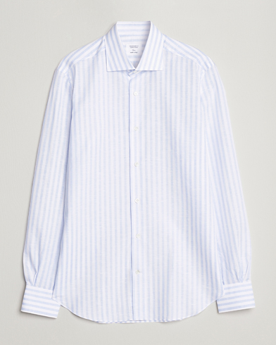 Herren | Leinenhemden | Mazzarelli | Soft Cotton/Linen Shirt Light Blue Stripe