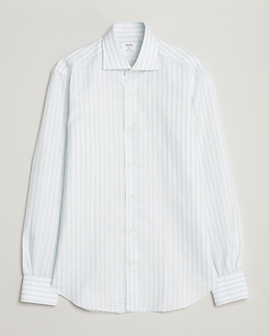 Herren | Leinenhemden | Mazzarelli | Soft Cotton/Linen Shirt Light Green Stripe
