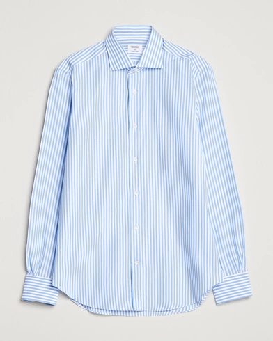Herren |  | Mazzarelli | Soft Cotton Cut Away Shirt Blue Stripe