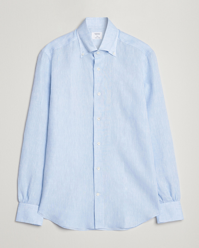 Herren |  | Mazzarelli | Soft Linen Button Down Shirt Light Blue