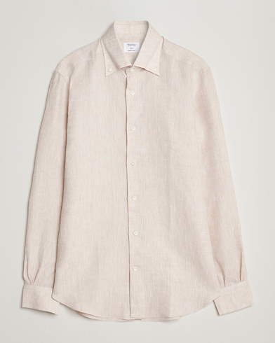 Herren | Leinenhemden | Mazzarelli | Soft Linen Button Down Shirt Beige