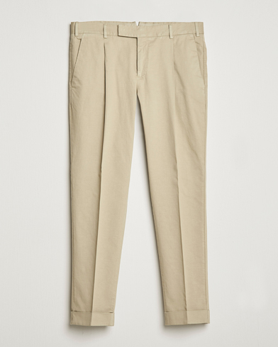 Herren |  | PT01 | Slim Fit Pleated Linen Blend Trousers Beige