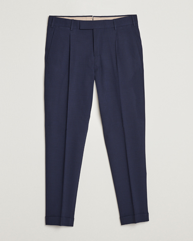 Herren |  | PT01 | Slim Fit Pleated Glencheck Wool Trousers Navy