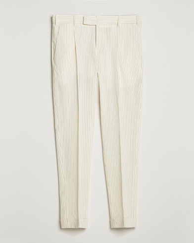 Herren | Stoffhosen | PT01 | Slim Fit Pleated Wool Seersucker Trousers Off White