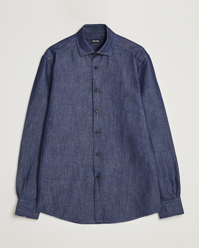 Herren | Jeanshemden | Zegna | Cotton/Linen Denim Shirt Dark Wash