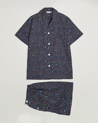 Herren |  | Derek Rose | Shortie Printed Cotton Pyjama Set Navy Multi