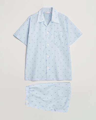 Herren |  | Derek Rose | Shortie Printed Cotton Pyjama Set Blue