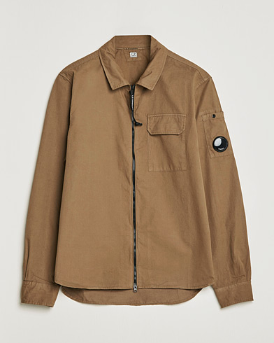 Herren | Overshirts | C.P. Company | Garment Dyed Gabardine Zip Shirt Jacket Khaki brown
