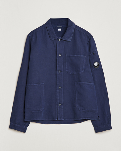 Herren | Overshirts | C.P. Company | Broken Linen/Cotton Garment Dyed Overshirt Navy