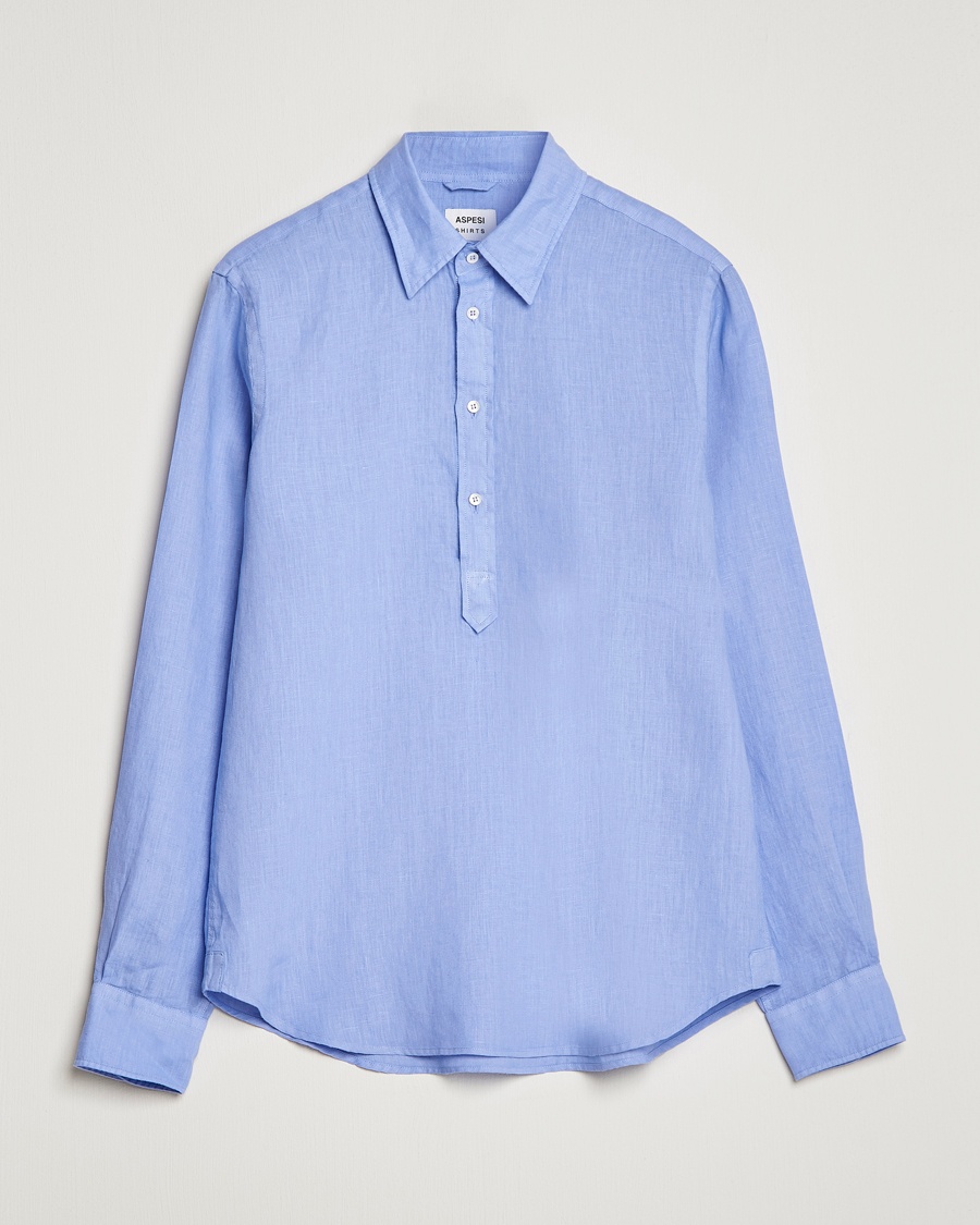 Herren | Aspesi | Aspesi | Linen Popover Shirt Light Blue
