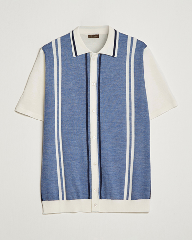 Herren |  | Stenströms | Ripley Merino Striped Polo Shirt Blue
