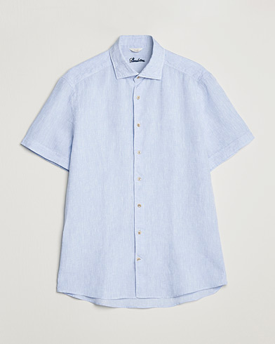 Herren |  | Stenströms | Slimline Cut Away Short Sleeve Linen Shirt Light Blue