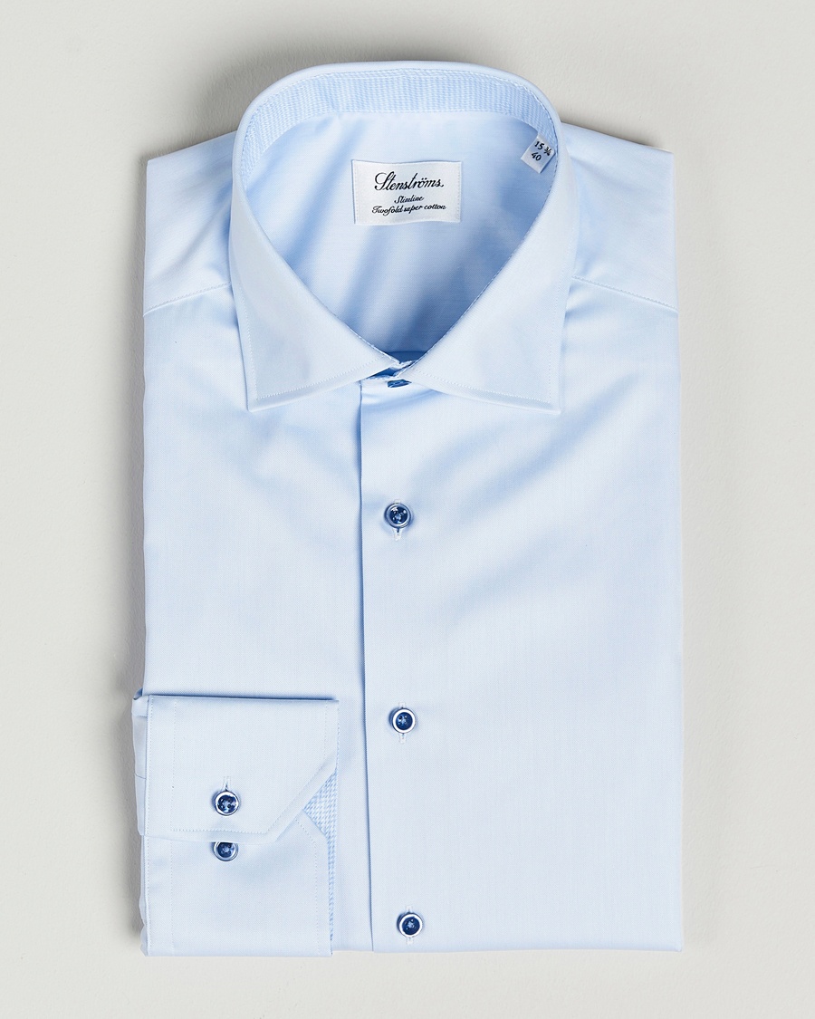 Herren | Stenströms | Stenströms | Slimline Cut Away Contrast Shirt Blue