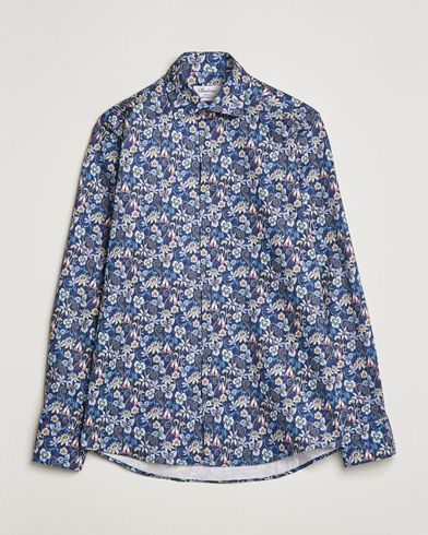 Herren |  | Stenströms | Slimline Cut Away Flower Print Shirt Blue