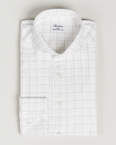 Herren |  | Stenströms | Slimline Cut Away Windowpane Shirt White/Beige