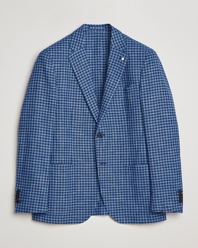 Herren | Sakkos | L.B.M. 1911 | Jack Regular Fit Checked Virgin Wool/Linen Blazer Blue