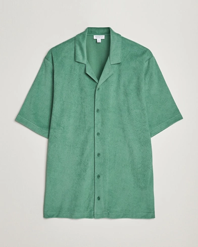 Herren |  | Sunspel | Towelling Camp Collar Shirt Thyme Green