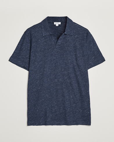 Herren |  | Sunspel | Linen Polo Shirt Navy Melange