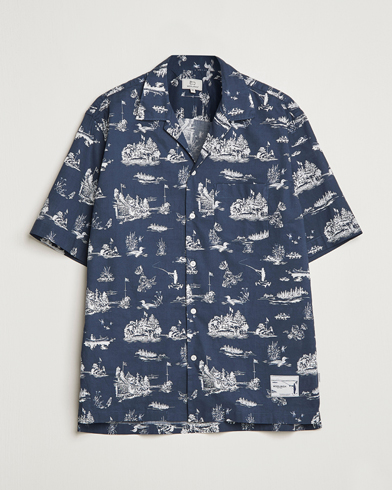 Herren |  | Woolrich | Zavikon Printed Short Sleeve Resort Shirt Melton Blue