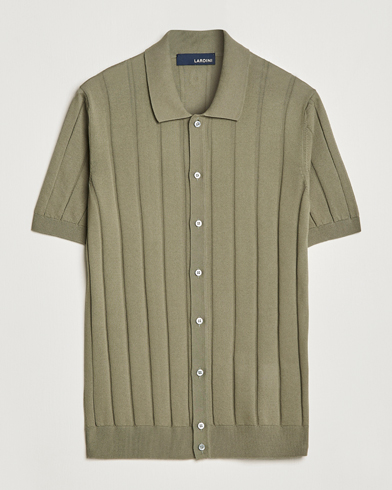 Herren |  | Lardini | Short Sleeve Knitted Cotton Crèpe Shirt Olive