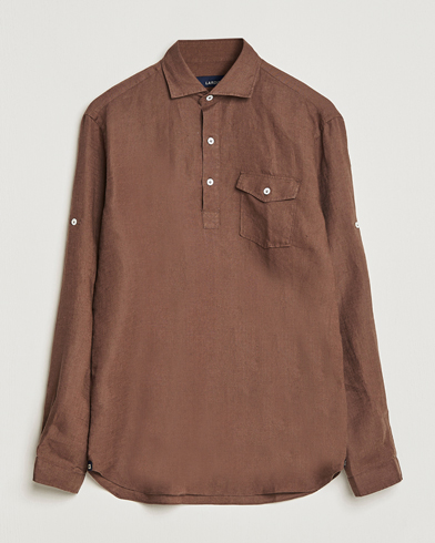 Herren |  | Lardini | Relaxed Linen Popover Shirt Brown