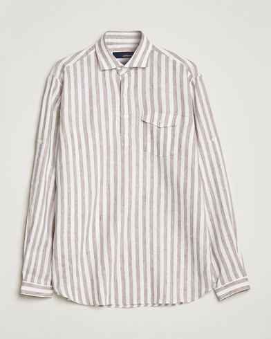 Herren | Hemden | Lardini | Relaxed Striped Linen Popover Shirt Brown/White
