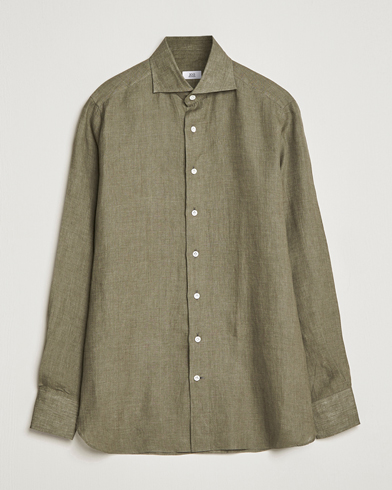 Herren | Smart Casual | 100Hands | Signature Linen Cut Away Shirt Green
